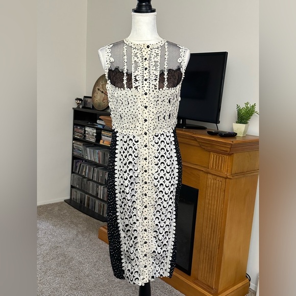 Bequile by BYRON LARS Anthro Lasercut Black Cream Bodycon Dress Sz 4 - Picture 10 of 15